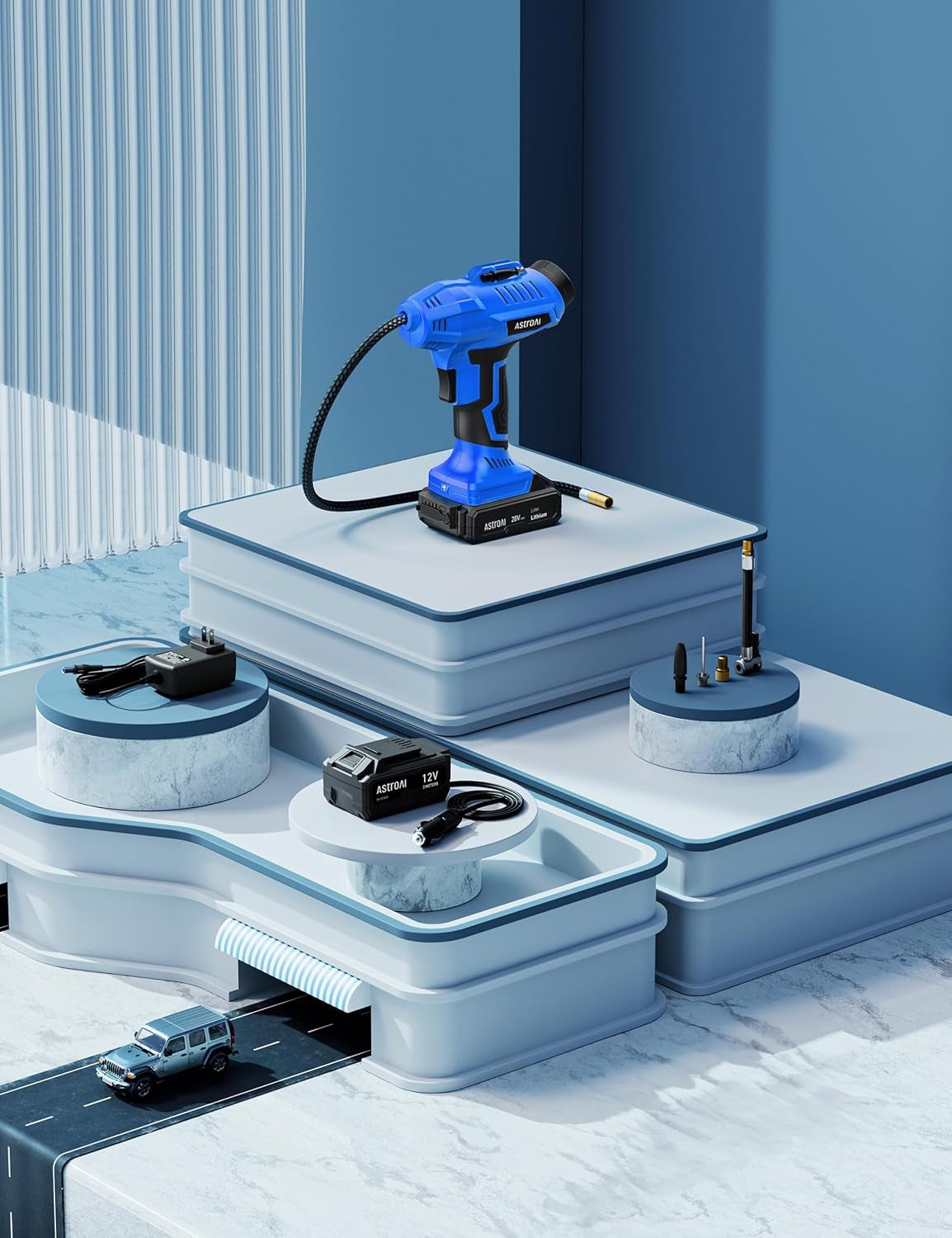 Cordless Tire Inflator Air Compressor 20V Rechargeable Battery Powered 160PSI Portable Handheld Air Pump with 12V Car Power Adapter Digital Pressure Gauge for Cars Motorcycles JY16P160-18(C2)